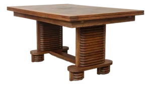 1940s French Carved Wood Brutalist Table by Charles Dudouyt