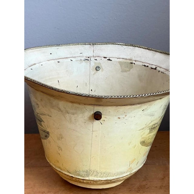 Metal Vintage Distressed French Toile Metal Cache Pot - A Pair For Sale - Image 7 of 12