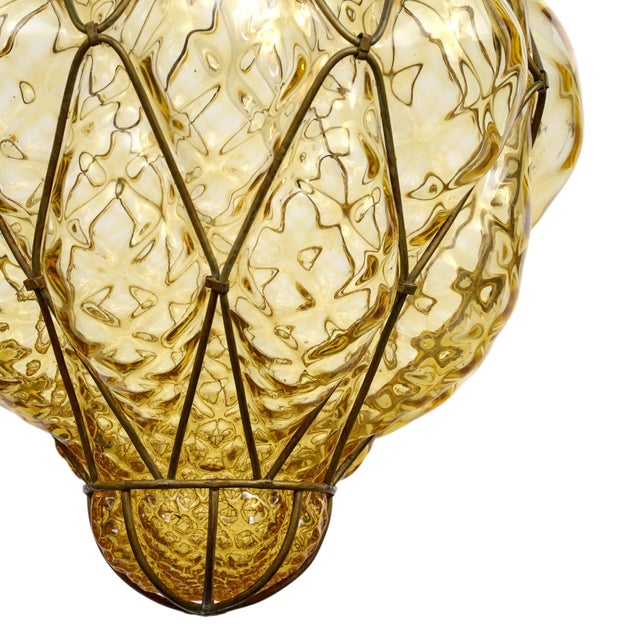 Antique Venetian Citrine Glass and Wrought Iron Lantern, Circa 1920 For Sale In Austin - Image 6 of 9