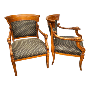 Meyer Gunther Martini French Empire Swan Armchairs Pair