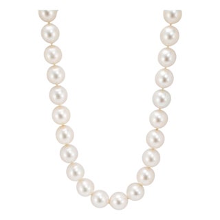 14k White Gold Graduated White Sea Pearl Strand Bead Chain Necklace For Sale