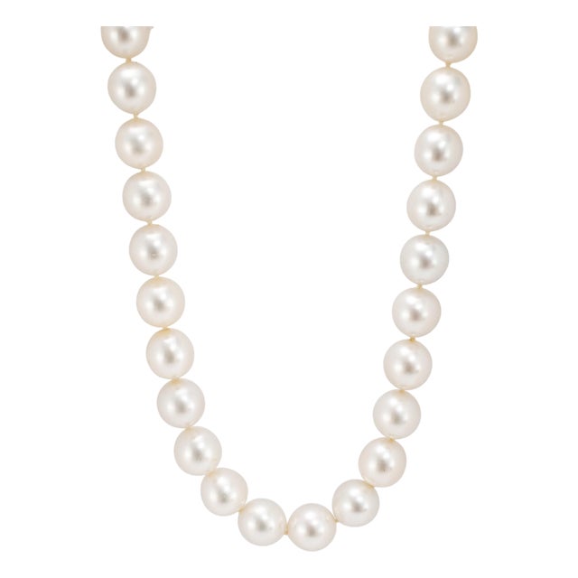 14k White Gold Graduated White Sea Pearl Strand Bead Chain Necklace For Sale