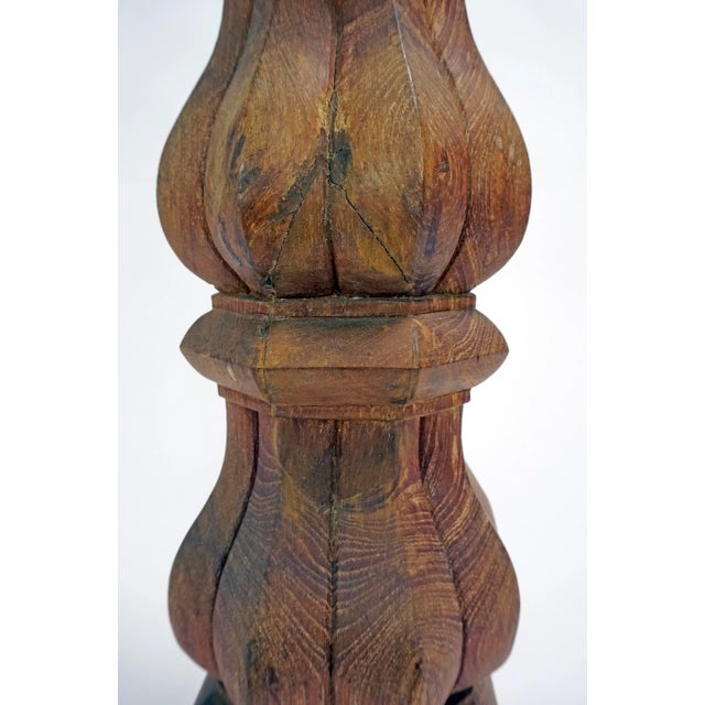 Tall Hand-Carved Balustrade Redwood Lamp For Sale - Image 4 of 7