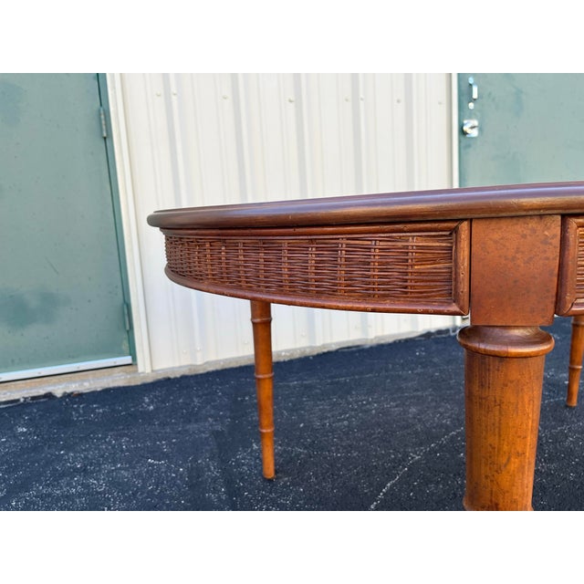 1970s 1970s American of Martinsville Faux Bamboo and Rattan Walnut Dining Table For Sale - Image 5 of 12