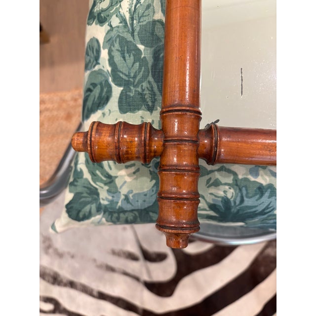 Brown Antique French Faux Bamboo Wall Mirror, Petite Turned Wood Frame For Sale - Image 8 of 16