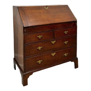 Antique 18th Century English Oak Chippendale Slant Drop Front Secretary Desk For Sale