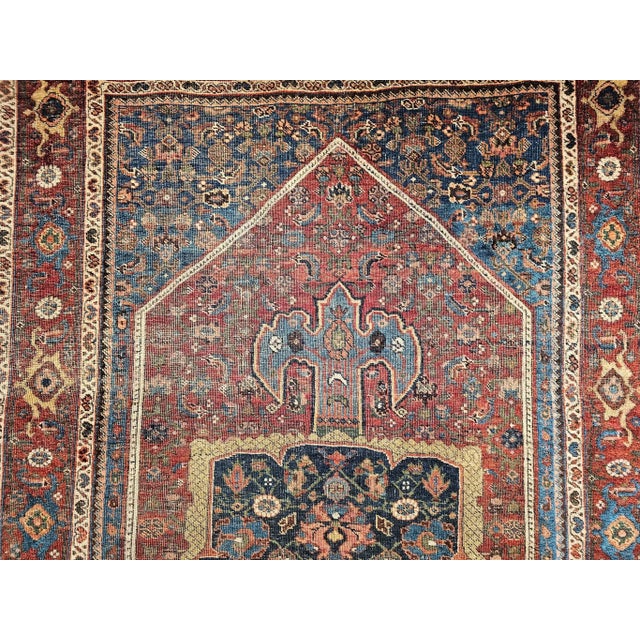 19th Century Persian Bidjar Rug, Handwoven Geometric Pattern, Burgundy & Blue, 5’ X 7’ For Sale - Image 12 of 12