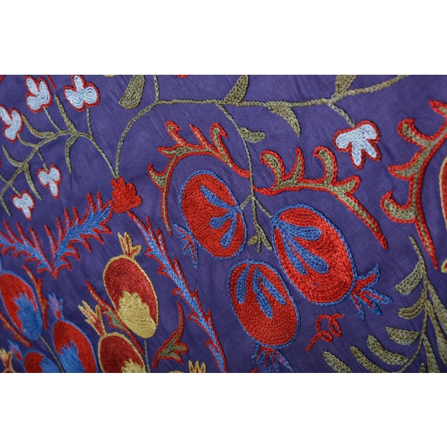 1960s Silk Suzani Wall Decor With Pomegranate Design 3'5'' X 6'4'' For Sale - Image 5 of 10