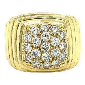 Henry Dunay Diamond Cluster Ring in 18k Ribbed Textured Yellow Gold Size 8