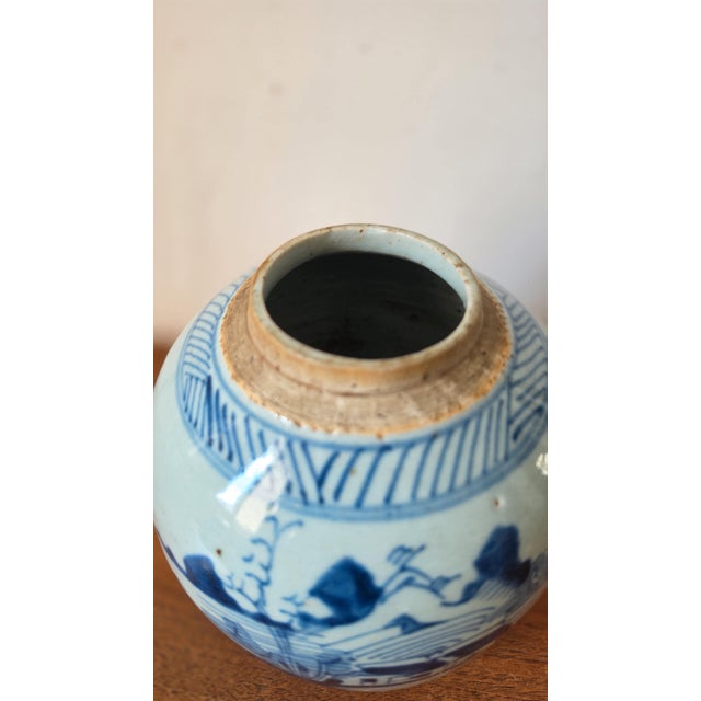 19th Century Qing Dynasty Ginger Jar Blue & White Chinese Porcelain Antique Tea Caddy Covered Jar Chinoiserie Decor For Sale - Image 9 of 11