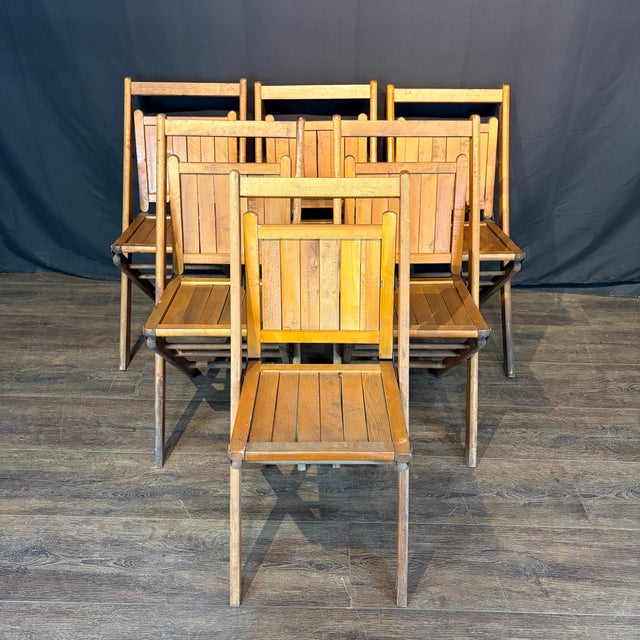 Midcentury Vintage Wooden Stackable Folding Chairs From Maine -Set of 12 For Sale - Image 9 of 9