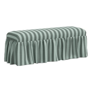 Spritely Home Nia Ruffle Dining Bench in Canopy Stripe Tonal Teal For Sale