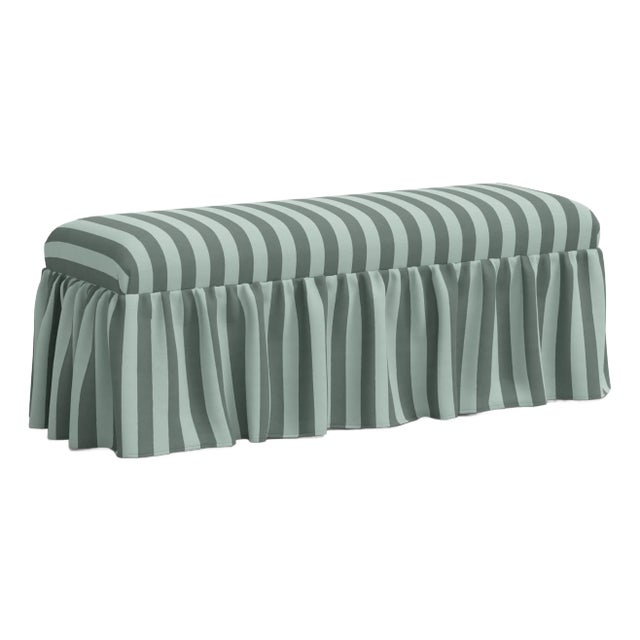 Spritely Home Nia Ruffle Dining Bench in Canopy Stripe Tonal Teal For Sale