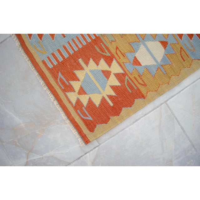 Hand Woven Super Fine Turkish Oushak Kilim Ultra Quality Flat Weave Wool Rug - 3′9″ × 5′4″ For Sale - Image 13 of 16