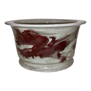 Asian Modern Red and White Glaze Porcelain Dragon Pot For Sale