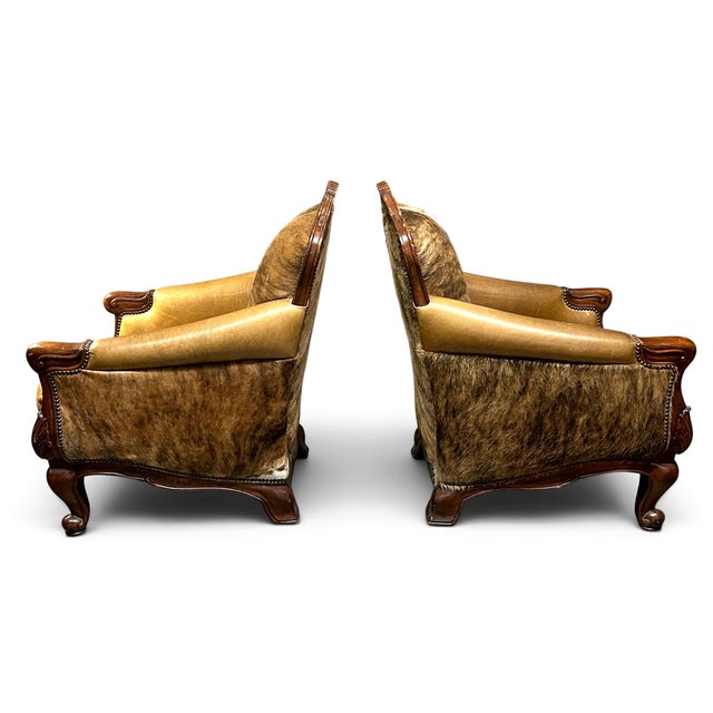 Pair of Leather & Cowhide Armchairs For Sale - Image 4 of 6