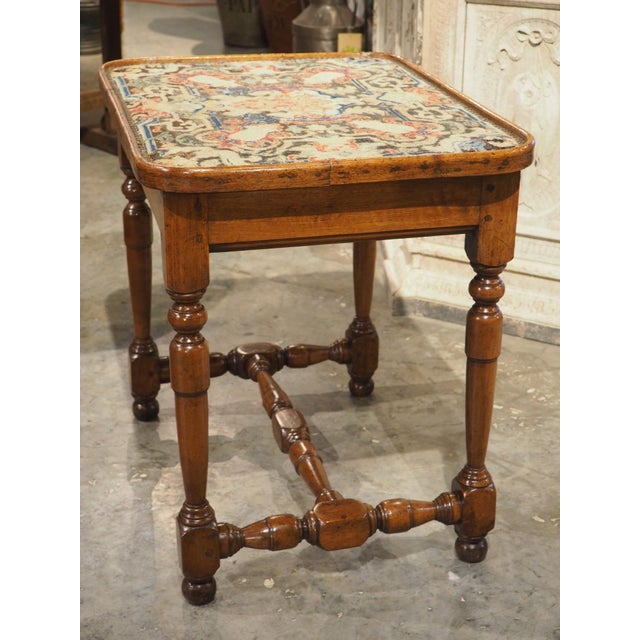 17th Century 17th Century French Burgundian Walnut Side Table With 19th Century Needlework For Sale - Image 5 of 18