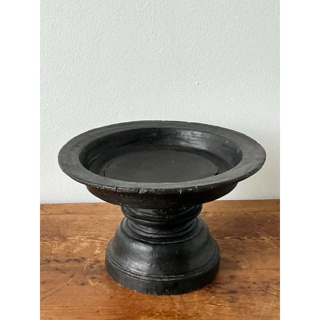 Black Vintage Boho Carved Wood Decorative Pedestal Bowl For Sale - Image 8 of 12