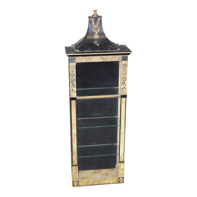 Antique Directoire Style Paint Decorated Wall Vitrine Display Cabinet For Sale