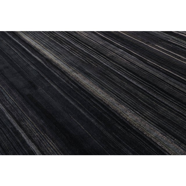 Modern Rug & Kilim’s Modern Textural Rug in Dark Blue and Grisailles Stripes and Striae For Sale - Image 3 of 7