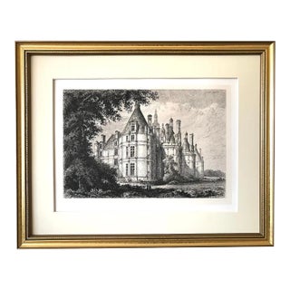 Antique French Etching View of Chateau Chambord France by David Lancelot 1870 For Sale