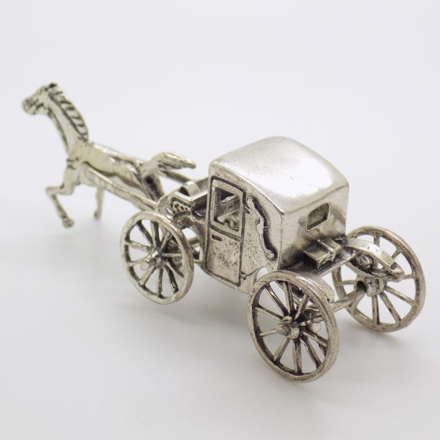Metal Vintage Italian Handmade Silver Carriage with Horse Figurine, Tuscany, 1970s For Sale - Image 7 of 12