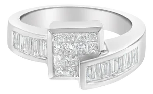 14K White Gold Princess and Baguette-cut Diamond Ring (1 1/3 Cttw, G-H Color, SI2-I1 Clarity) - Size 7