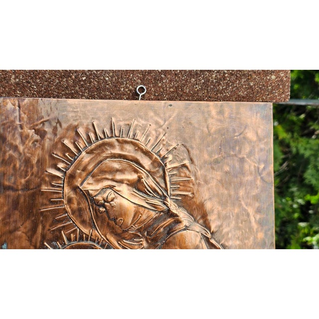 1970s Bas-Relief Painting in Copper wth Mother of God Motif by M.A., 1950s-1970s For Sale - Image 5 of 10