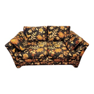 1980s Custom Made Loveseat by Sofas & Chairs Ny in Outline Quilted Black Chintz For Sale