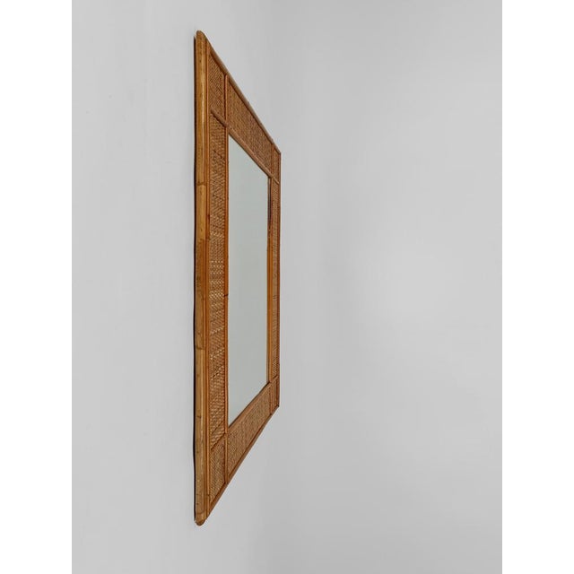 Brown Mid-Century Rectangular Bamboo and Woven Wicker Mirror, Italy, 1970 For Sale - Image 8 of 13