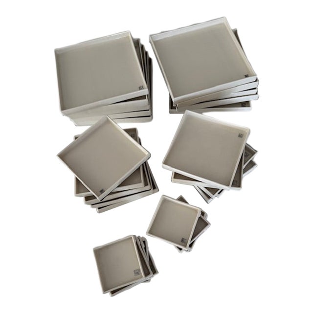 1980s Porcelain Square Plates by Ikuzi Teraki for Romulus Craft. Three Sizes- Service for 10- 30 Pieces For Sale