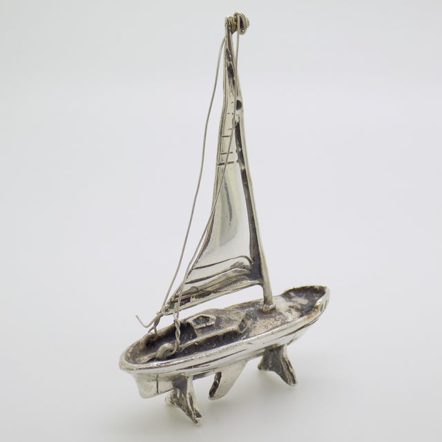 Vintage Italian Handmade Genuine Silver Sailing Ship Figurine, 1980s For Sale - Image 4 of 9