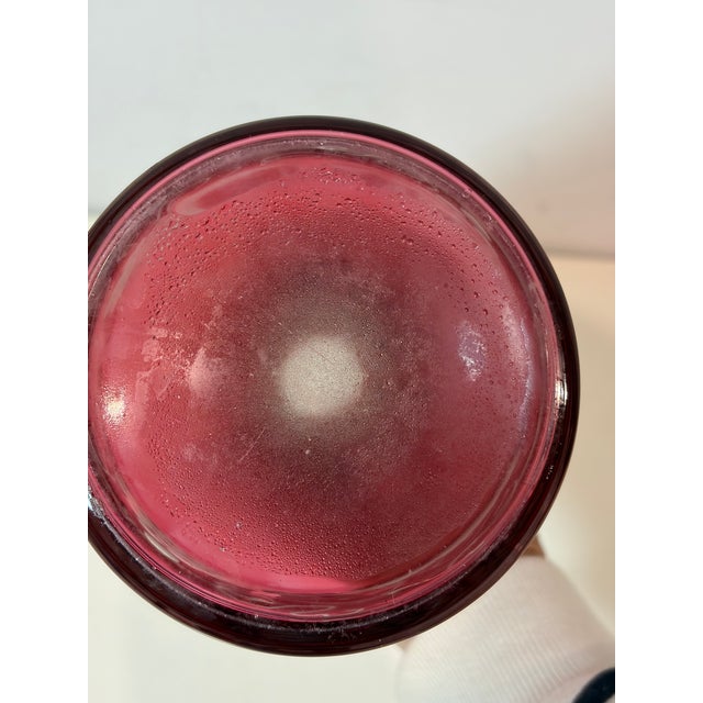 Raspberry Red 1950s French Cranberry Red Cut to Clear Glass Decanter Bottle With Stopper With Grape Detailing For Sale - Image 8 of 9