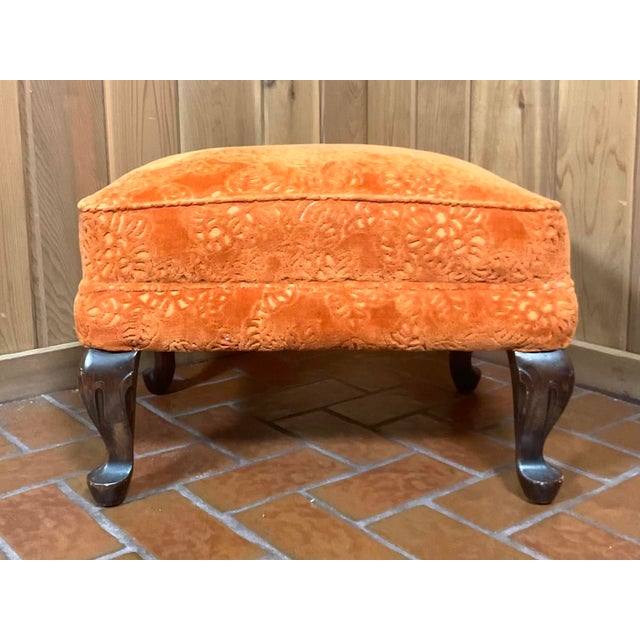 MCM Victorian-Style Carved Walnut Armchair and Ottoman For Sale - Image 15 of 17