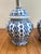 Small Blue and White Geometric Pattern Ceramic Ginger Jar Lamps - Set of Two For Sale - Image 4 of 9