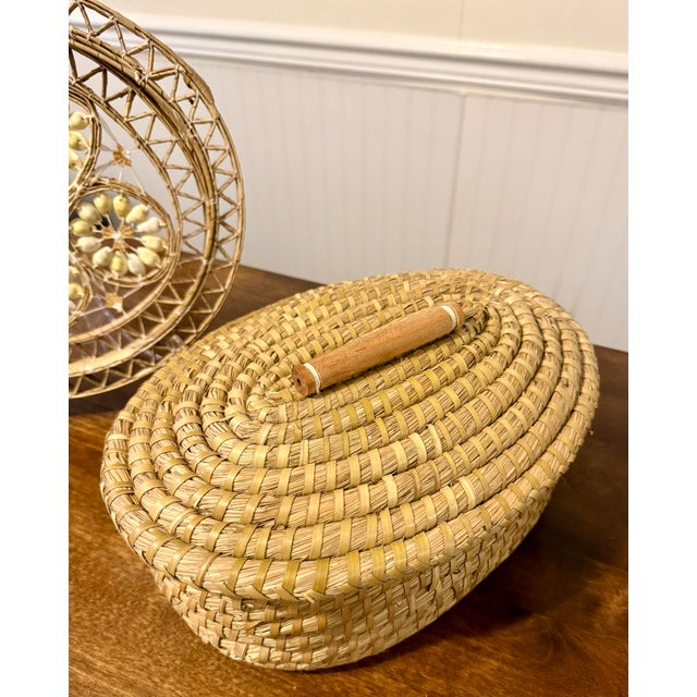 Late 20th Century Hand Woven Cowrie Shell Wall Hanging and Lidded Basket With Handle For Sale - Image 12 of 12