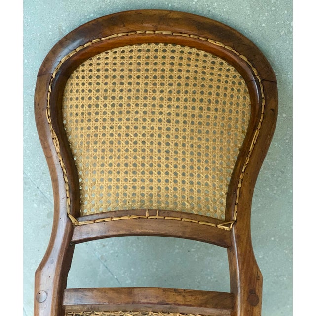 Early 20th Century Vintage Petite Boudoir Chair, Turned Fruitwood Legs and Stretcher With Balloon Caned Back and Seat, in the Style of Louis XVI For Sale - Image 11 of 12