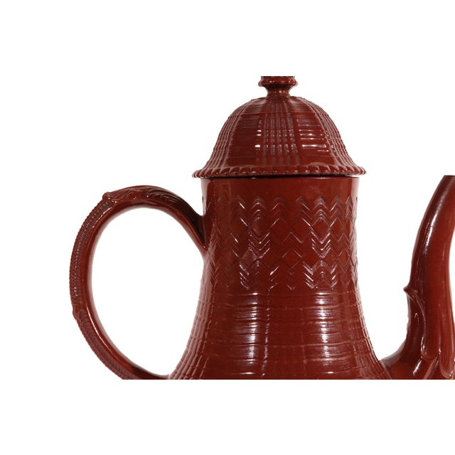 English Staffordshire Redware Engine-Turned Large Coffee Pot, Signed Myatt For Sale - Image 3 of 14