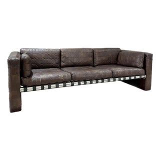 1970s Vintage Mid Century Patchwork Leather and Chrome Sofa in the Manner of De Sede For Sale