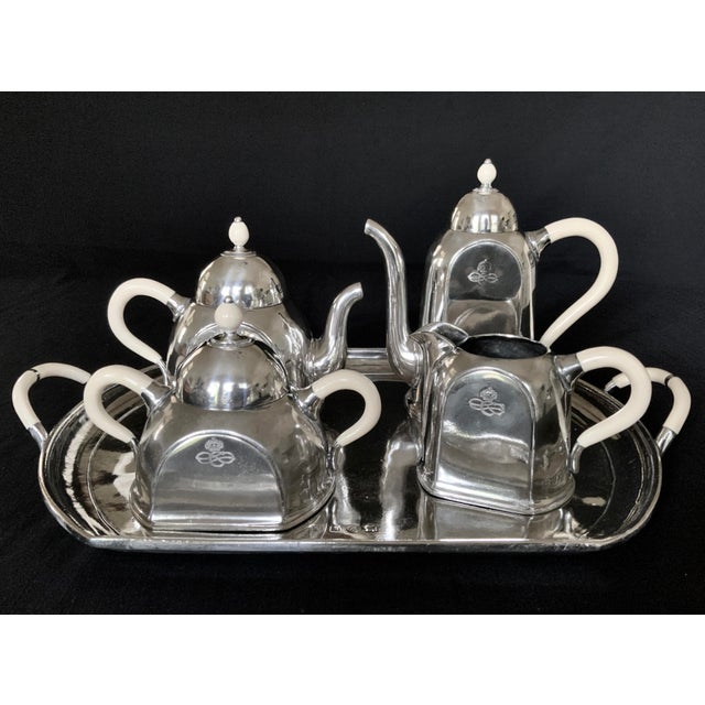 1950s Ocean Liner Silver Plated Pewter Tea Service Maritime Tea Set Cosulich Line Cosi Tabellini Italy - Set of 5 For Sale - Image 11 of 11