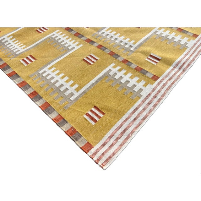 Not Yet Made - Made To Order Handwoven Cotton Area Rug Natural Vegetable Dyed Mustard Beige Cream & Red Marianne Geometric Dhurrie - 6'x9' For Sale - Image 5 of 11