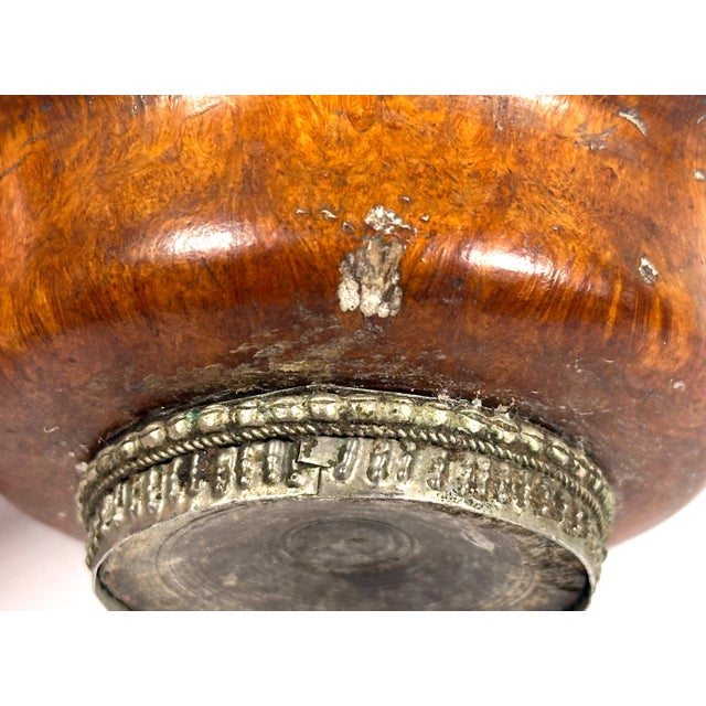 Antique Tibetan Burlwood Tea Bowl with Silver Lining For Sale - Image 10 of 10