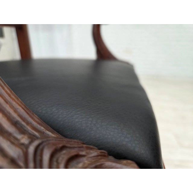 Armchairs in Carved Teak and Leather after Georges Jacob, 1920s-1930s, Set of 2 For Sale - Image 14 of 18