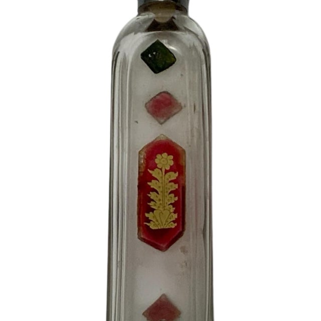 Transparent Antique Bohemian Jeweled Glass Pocket Scent Bottle Hinged Cap & Intact Ground Glass Stopper Czech c.1890 For Sale - Image 8 of 12