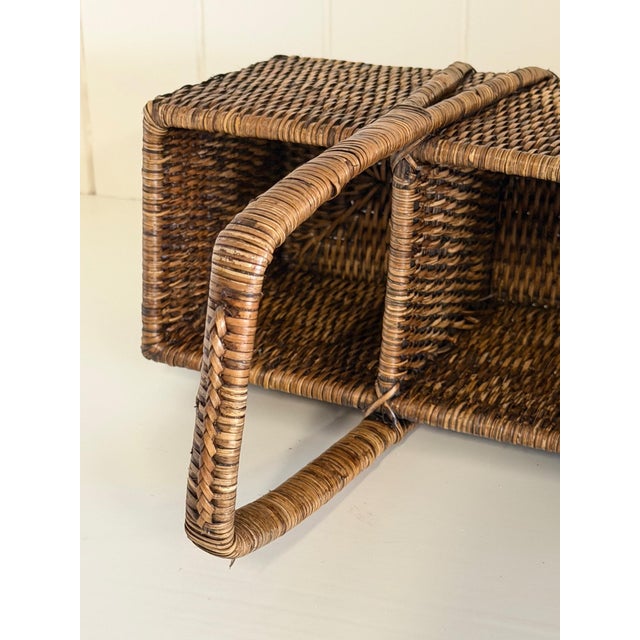 Wood Vintage Rattan Wine Carrying Basket For Sale - Image 7 of 11