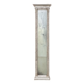 Neoclassical Silver Leaf Pier Mirror with Ringed Columns and Cornice, Italy, 1850 For Sale
