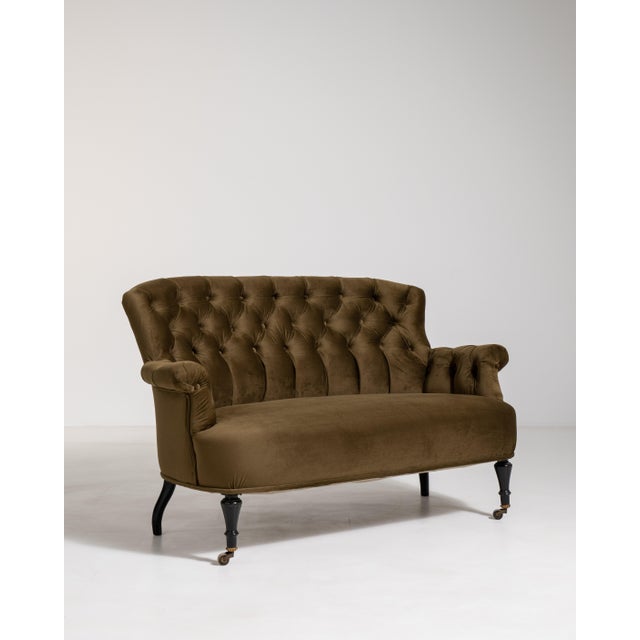 Napoleon III Velvet Upholstered Sofa, Second Empire Style, France, Circa 1880 For Sale - Image 11 of 14