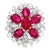 Ruby Diamond Cluster 18k White Gold Sunburst Ring Size 6.75 For Sale