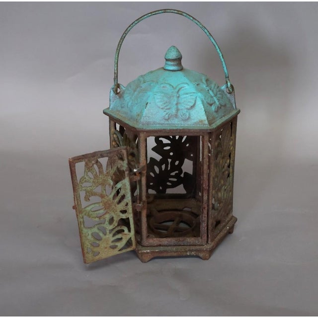 Mid 20th Century Vintage Japanese Cast Iron Butterfly Outdoor Lantern, Mid-Century Tea Garden Decor For Sale - Image 5 of 10