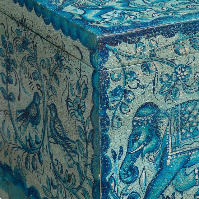 Blue Oriental Blue Painted Pitara Box, 1940s For Sale - Image 8 of 10